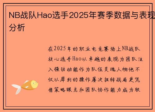 NB战队Hao选手2025年赛季数据与表现分析